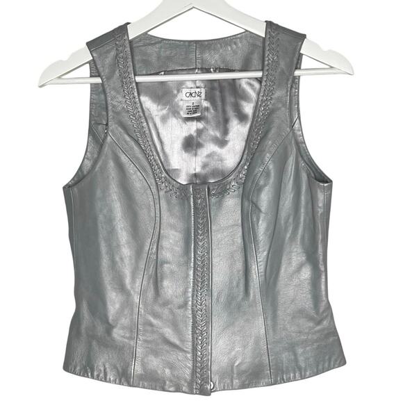 Vtg Cache Genuine Leather Scoop Neck Zip-Front Vest 2000s Silver Women's Size 2 - Picture 2 of 8